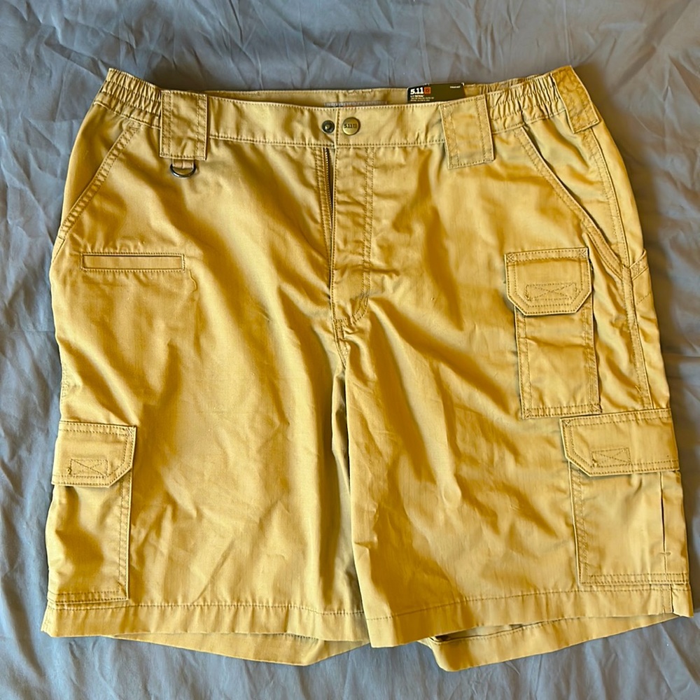 5.11 Taclite Shorts, tan, 36” waist, 9.5” inseam